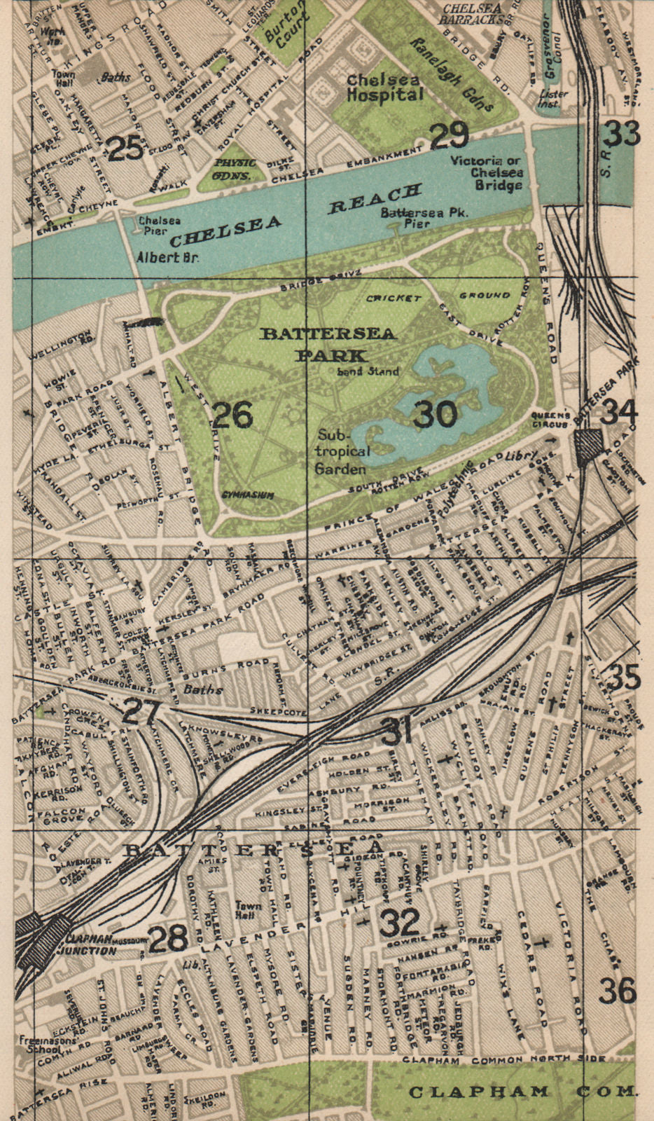 BATTERSEA. Clapham Common Chelsea Queen's Circus Cobh Road 1927 old map